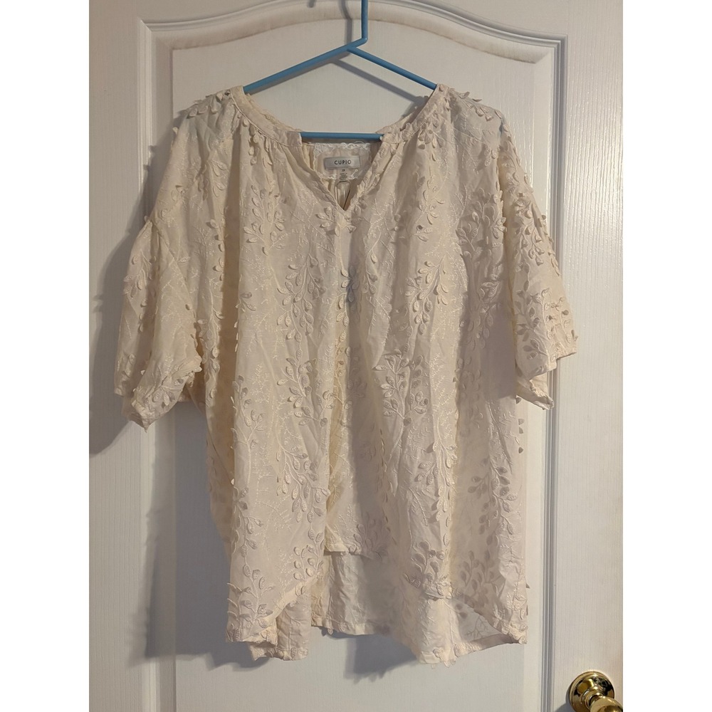 Cupio Ivory‎ Floral Embroidered V-Neck Blouse Short Sleeve Plus Size 2X New